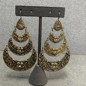 Dangle Pierced Earrings Silver Huge Exotic Floral